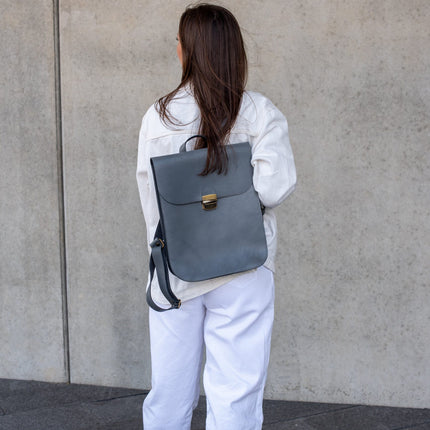 Natural Leather Saddle Backpack - Grey