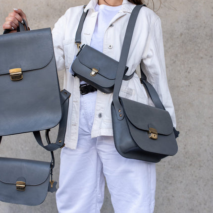 Natural Leather Saddle Bag Medium – Grey