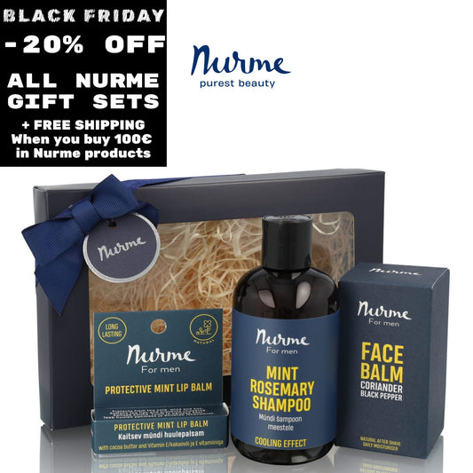 Natural Men's Gift Set "Refreshing" men’s face cream, mint lip balm, and men’s shampoo