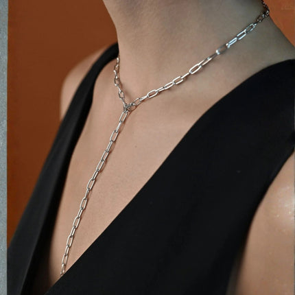 Paper Clip Y-Necklace Silver