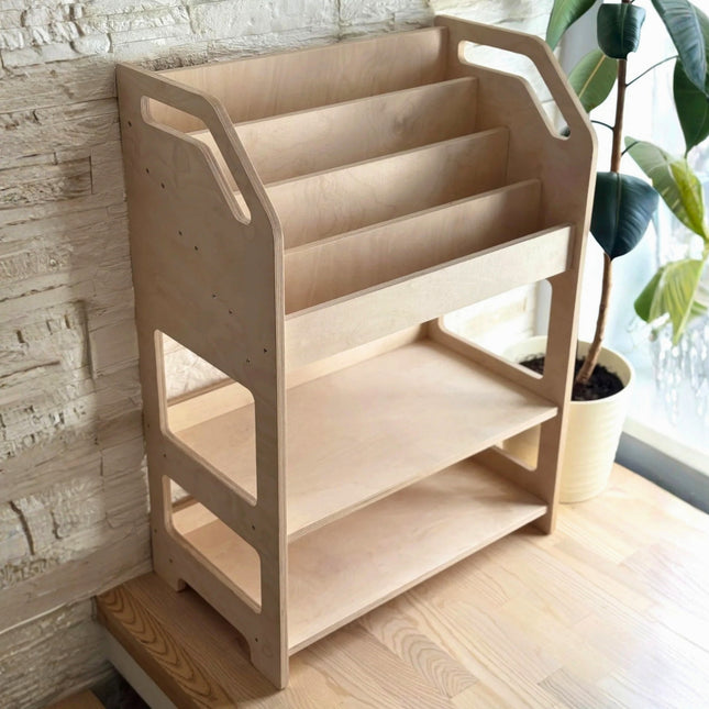 Montessori Wooden Book Display with Storage Shelf For Kids