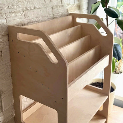 Montessori Wooden Book Display with Storage Shelf For Kids