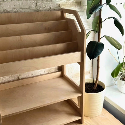 Montessori Wooden Book Display with Storage Shelf For Kids