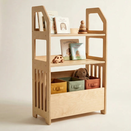 Montessori Wooden Shelf – Kids Storage Organizer