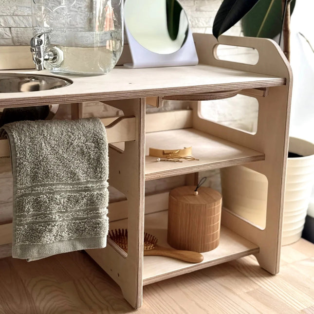 Montessori Wooden Washbasin With Storage for Kids - Large