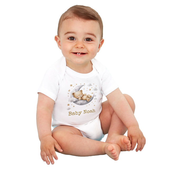 Personalized 100% Organic Cotton Sleepy Bear Baby Short Sleeve Bodysuit