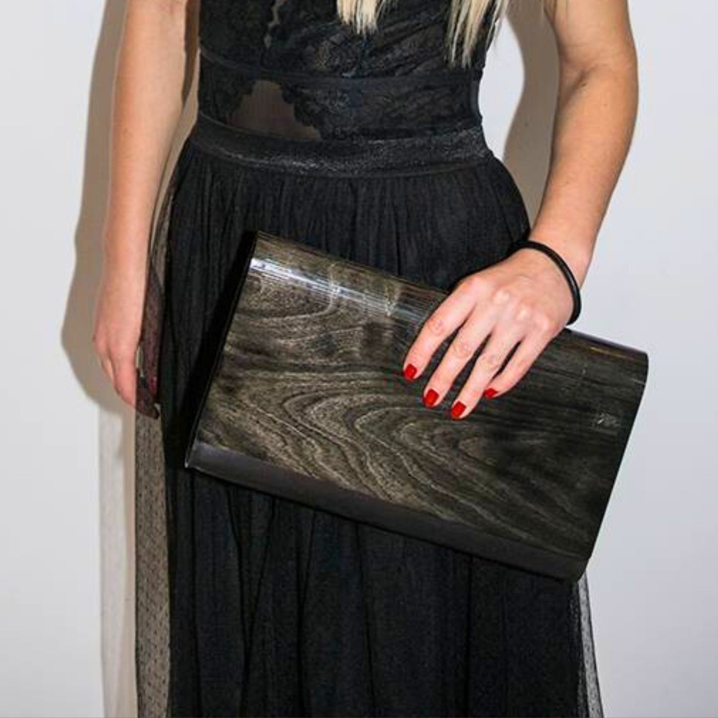 Large Glossy Wood Clutch