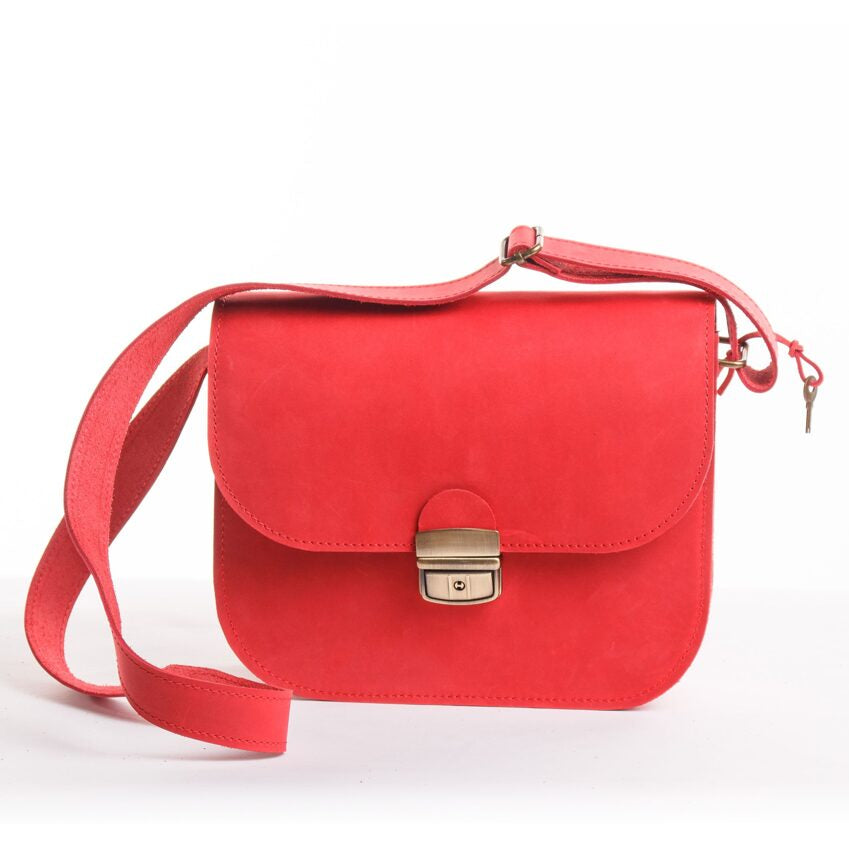 Natural Leather Saddle Bag Large – Red