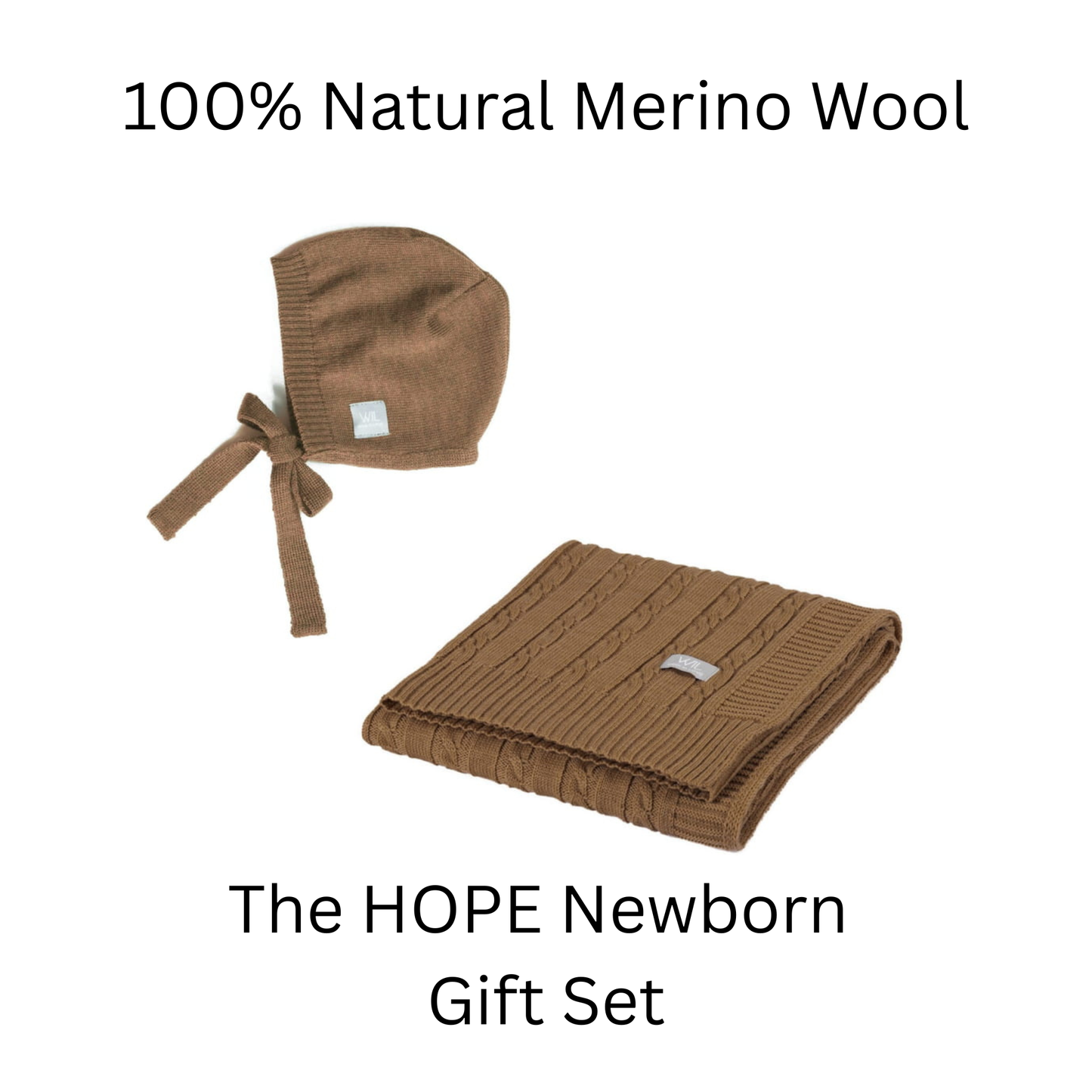 The HOPE Newborn Gift Set - 100% Natural Merino Wool - Blanket and Bonnet
