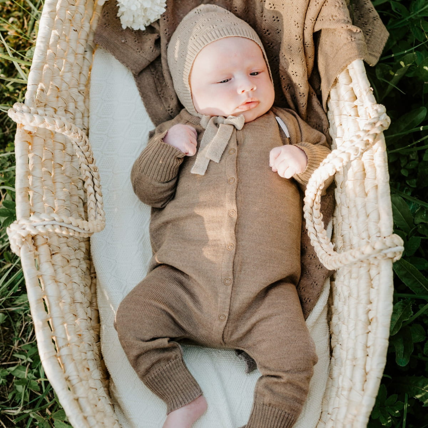 The JOY Newborn Gift Set - 100% Natural Merino Wool - Romper, Bonnet and Blanket