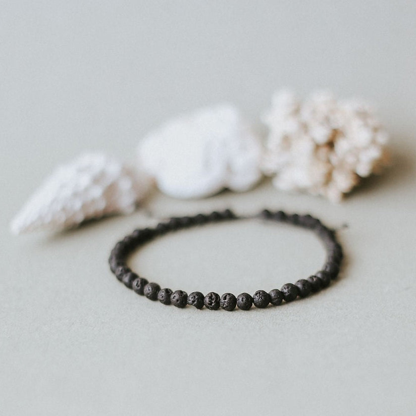 Adjustable 4mm Minimalist Lava Stone Bracelet