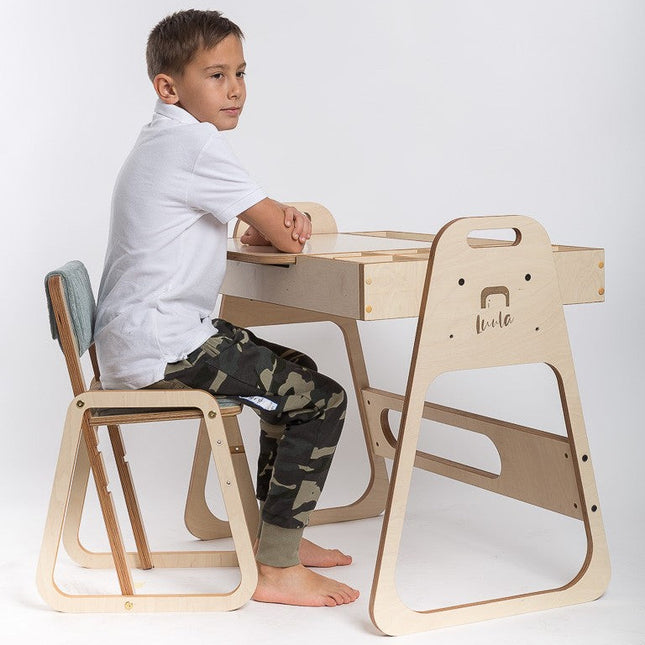 Adjustable Children Montessori Table and Chair Set Julle - Mint Green