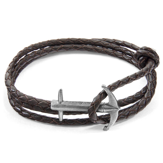 Admiral Anchor Silver and Braided Leather Bracelet - Dark Brown - LoveStyle World
