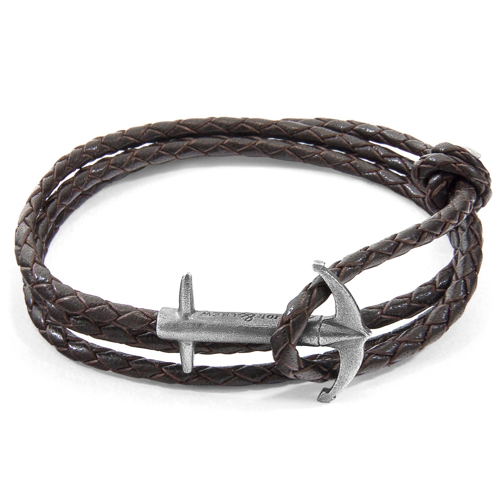Admiral Anchor Silver and Braided Leather Bracelet - Dark Brown
