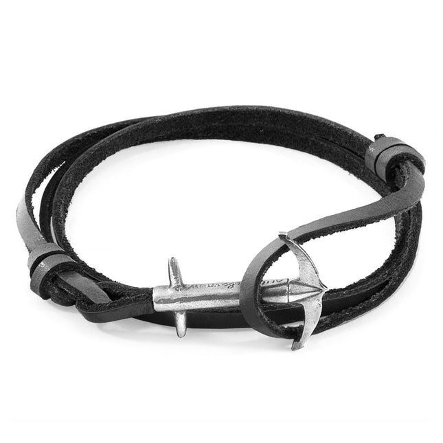 Admiral Anchor Silver and Flat Leather Bracelet - Coal Black - LoveStyle World