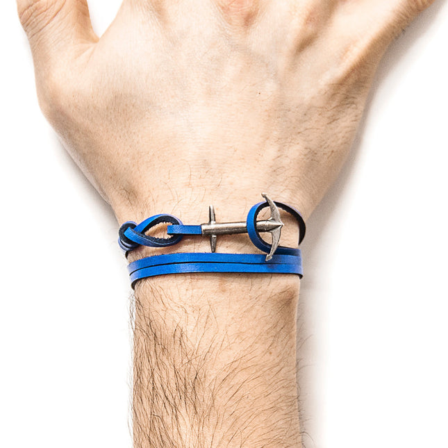 Admiral Anchor Silver and Flat Leather Bracelet - Royal Blue - LoveStyle World