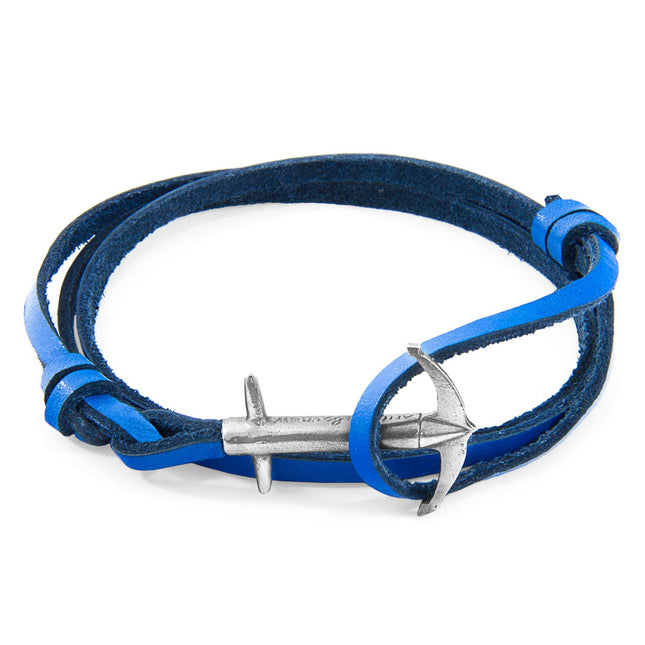 Admiral Anchor Silver and Flat Leather Bracelet - Royal Blue - LoveStyle World