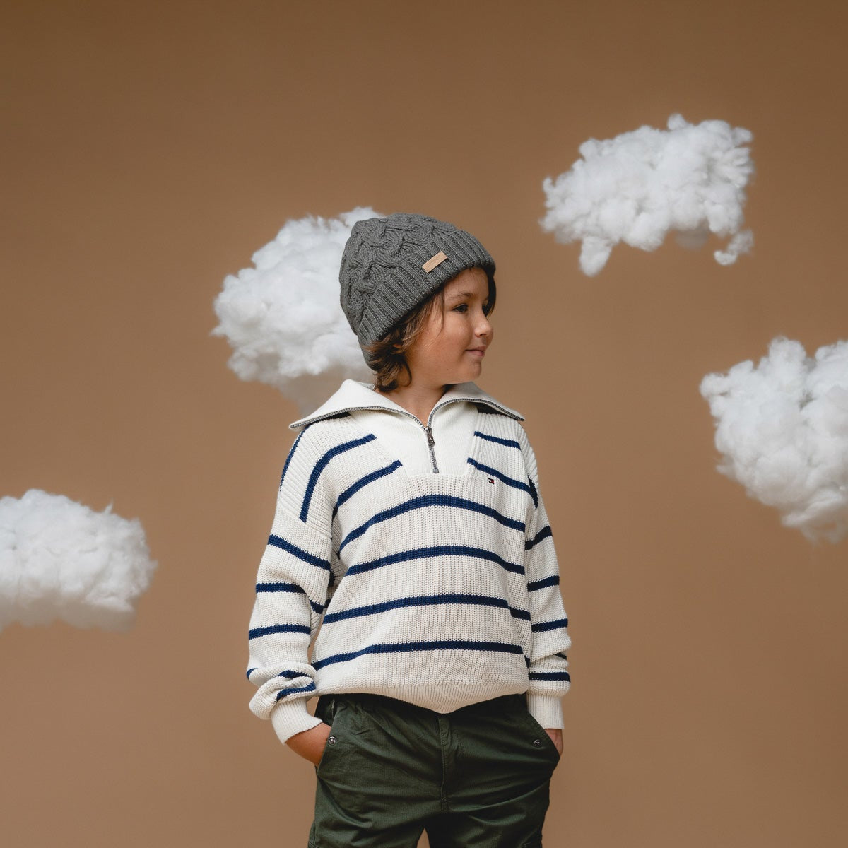 100% Baby Alpaca Cable Hat for Kids - Botanical Green