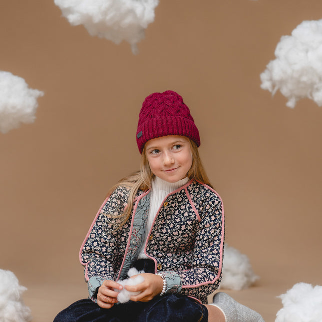 100% Baby Alpaca Cable Hat for Kids - Mulberry - LoveStyle World