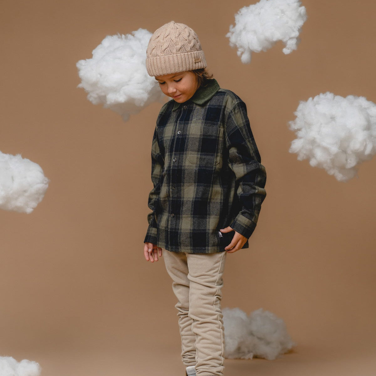 100% Baby Alpaca Cable Hat for Kids - Wheat