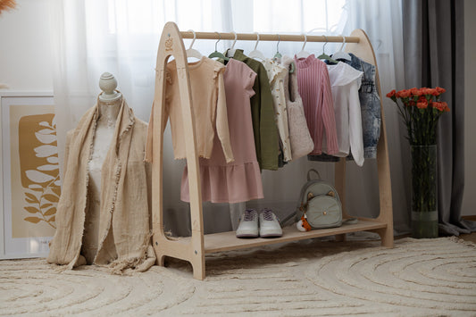 Arched Clothing Rack For Children - Large Natural Wood