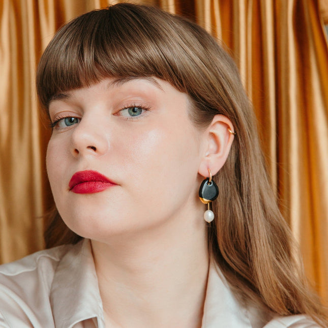 Arp Pearl And Porcelain Earrings - Black - LoveStyle World