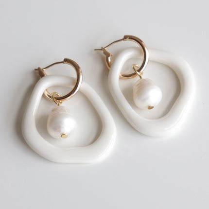 Arp Pearl and Porcelain Hoops - White