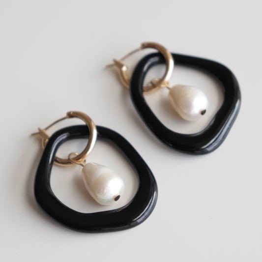 Arp Pearl and Porcelain Hoops - Black - LoveStyle World
