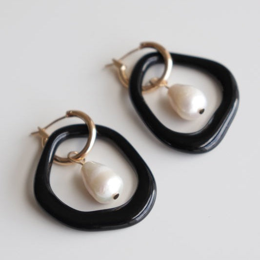 Arp Pearl and Porcelain Hoops - Black