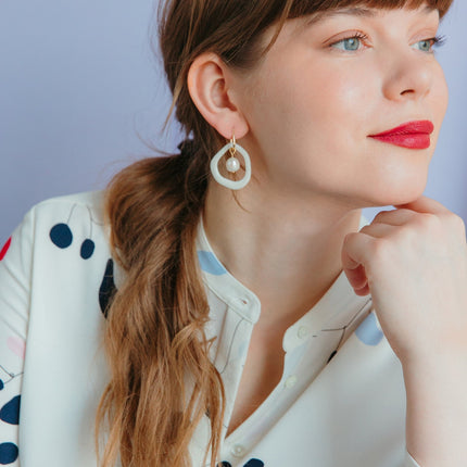 Arp Pearl and Porcelain Hoops - White