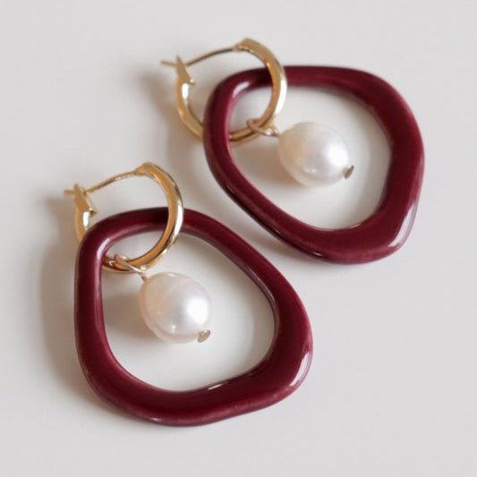 Arp Pearl and Porcelain Hoops- Burgundy - LoveStyle World