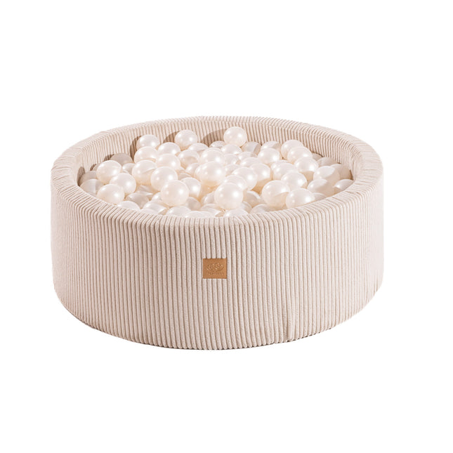 Ball Pit Round With 200 Pearl balls, 90x30cm - Velvet Ecru - LoveStyle World