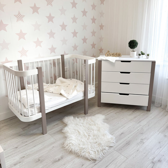 Baby Crib ELIN with Mattress - Cappuccino/White