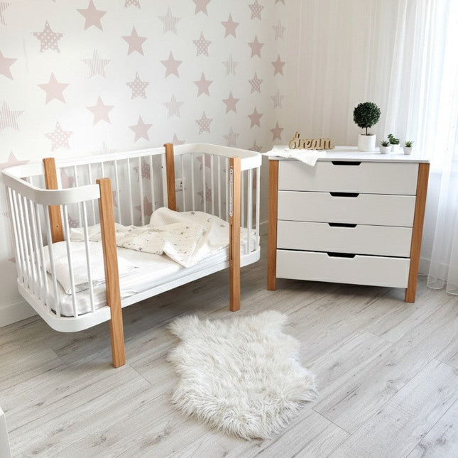 Baby Crib ELIN with Mattress - Natural/White