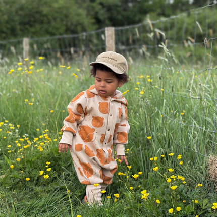 Baby Jumpsuit with Hood - Bear in Glasses on Beige