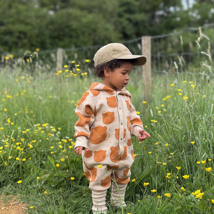 Baby Jumpsuit with Hood - Bear in Glasses on Beige