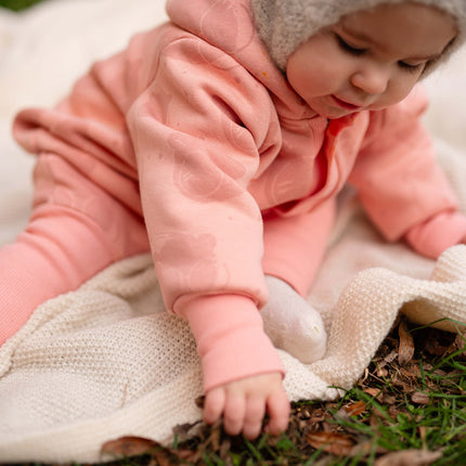 Baby Jumpsuit with Hood - Bear in Glasses on Peach Print