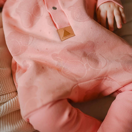 Baby Jumpsuit with Hood - Bear in Glasses on Peach Print