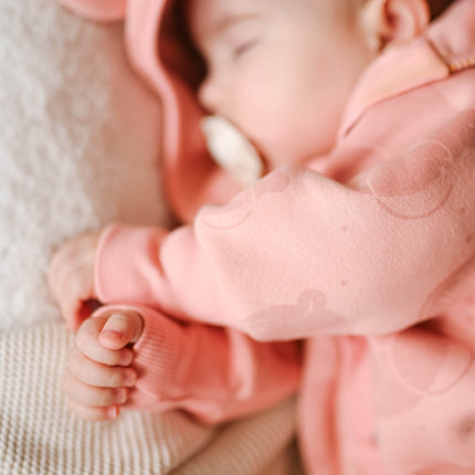 Baby Jumpsuit with Hood - Bear in Glasses on Peach Print