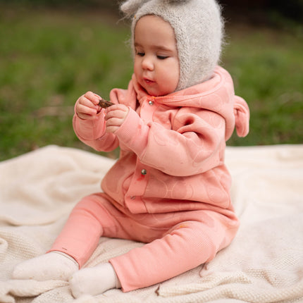 Baby Jumpsuit with Hood - Bear in Glasses on Peach Print