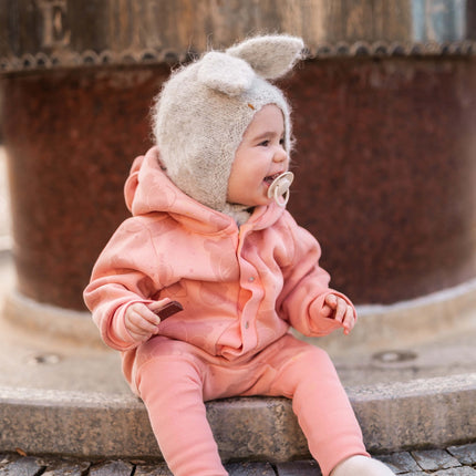 Baby Jumpsuit with Hood - Bear in Glasses on Peach Print