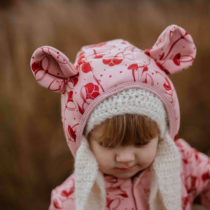 Baby Jumpsuit with Hood - Lilies on Pink