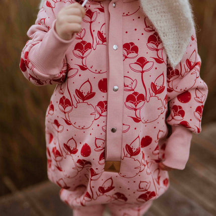 Baby Jumpsuit with Hood - Lilies on Pink