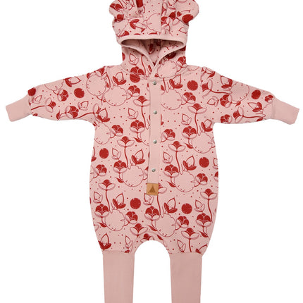 Baby Jumpsuit with Hood - Lilies on Pink