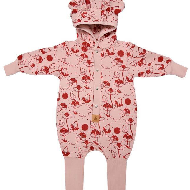 Baby Jumpsuit with Hood - Lilies on Pink