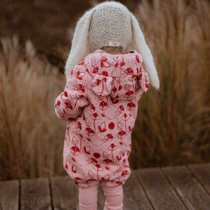 Baby Jumpsuit with Hood - Lilies on Pink
