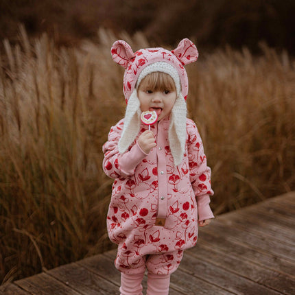 Baby Jumpsuit with Hood - Lilies on Pink