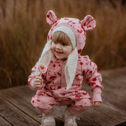 Baby Jumpsuit with Hood - Lilies on Pink