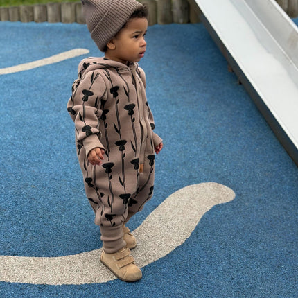 Baby Jumpsuit with Hood - Thistle on Brown