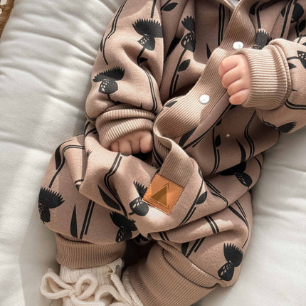 Baby Jumpsuit with Hood - Thistle on Brown
